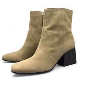 Blondo Salome Ankle Boots Size 8 M Booties Suede Leather Tan Waterproof Side Zip